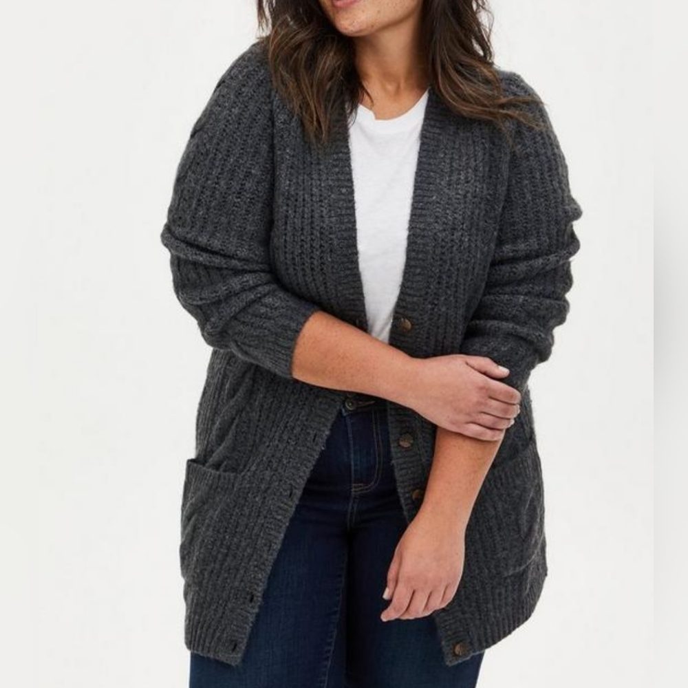 Torrid Cable Boyfriend Cardigan Button-Front Sweater
